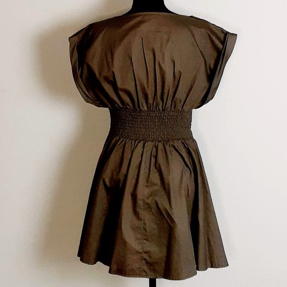 A-line Short Sleeve Rushed Elastic Waist Dress - Picture 3 of 3